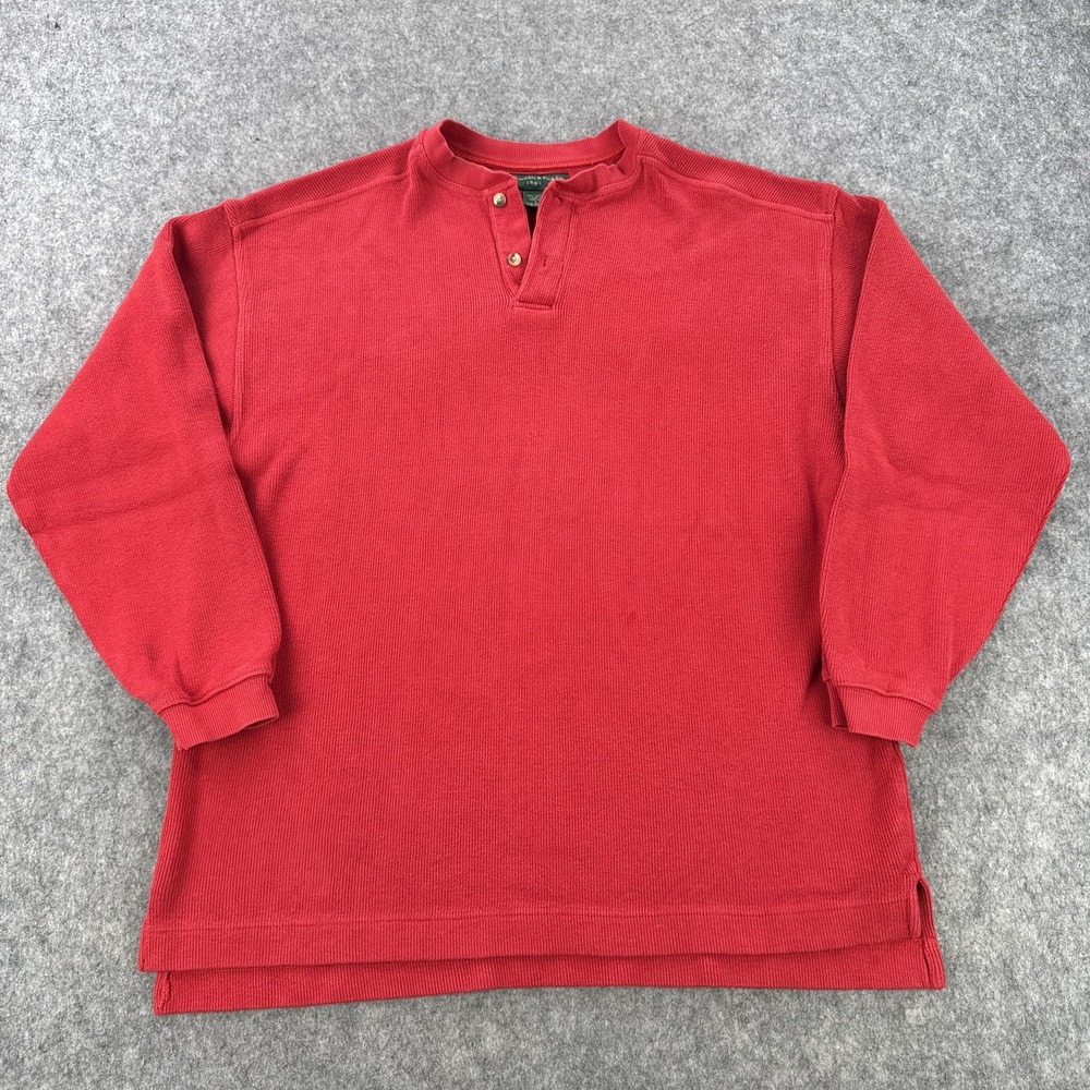 Vintage Abercrombie & Fitch Sweater Mens Large Red Thermal Henley Knit Hong Kong